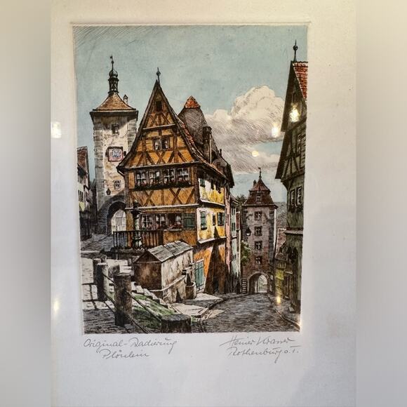 Heiner Krasser Two Original Etchings of Rothenburg Plonlein, Pencil Signed - Picture 3 of 8